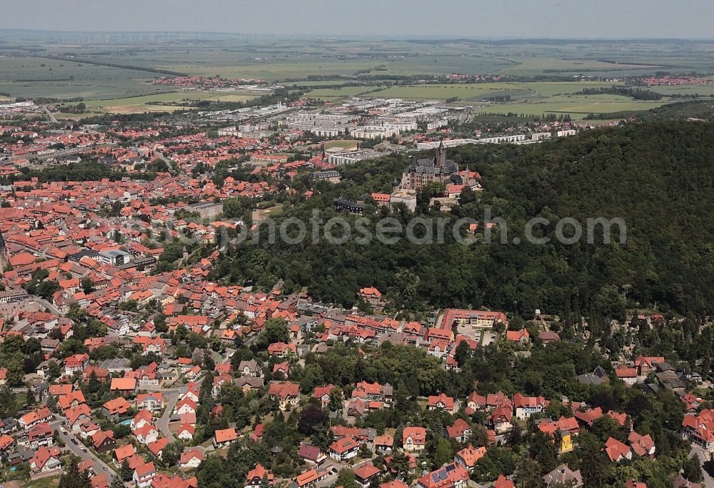 Aerial image Wernigerode - Castle of the fortress Schloss Wernigerode in Wernigerode in the state Saxony-Anhalt, Germany