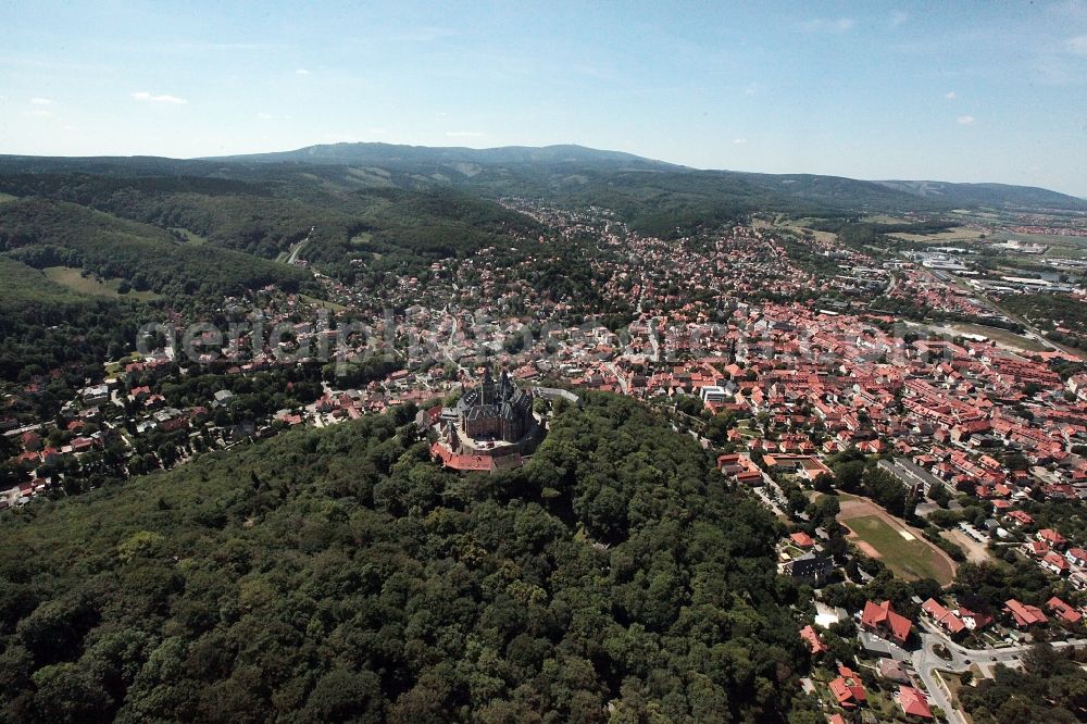 Aerial photograph Wernigerode - Castle of the fortress Schloss Wernigerode in Wernigerode in the state Saxony-Anhalt, Germany