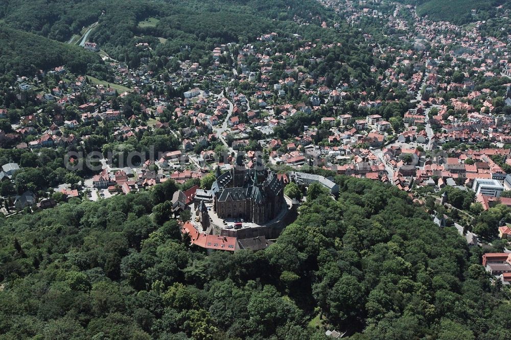 Wernigerode from above - Castle of the fortress Schloss Wernigerode in Wernigerode in the state Saxony-Anhalt, Germany