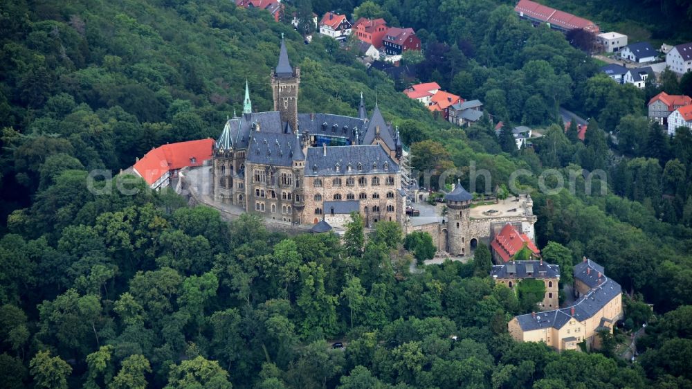 Aerial photograph Wernigerode - Castle of the fortress Schloss Wernigerode in Wernigerode in the state Saxony-Anhalt, Germany