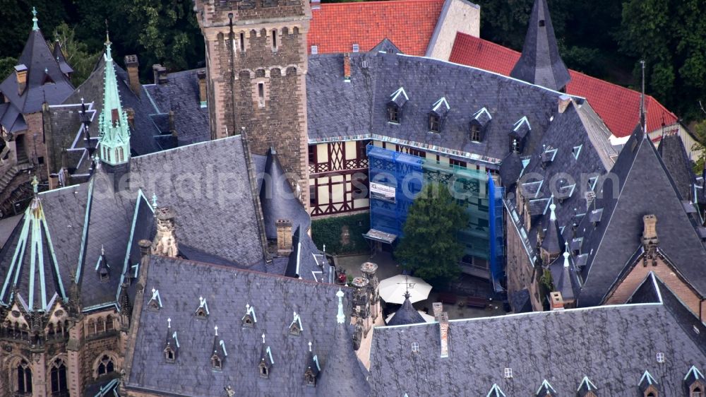 Aerial image Wernigerode - Castle of the fortress Schloss Wernigerode in Wernigerode in the state Saxony-Anhalt, Germany