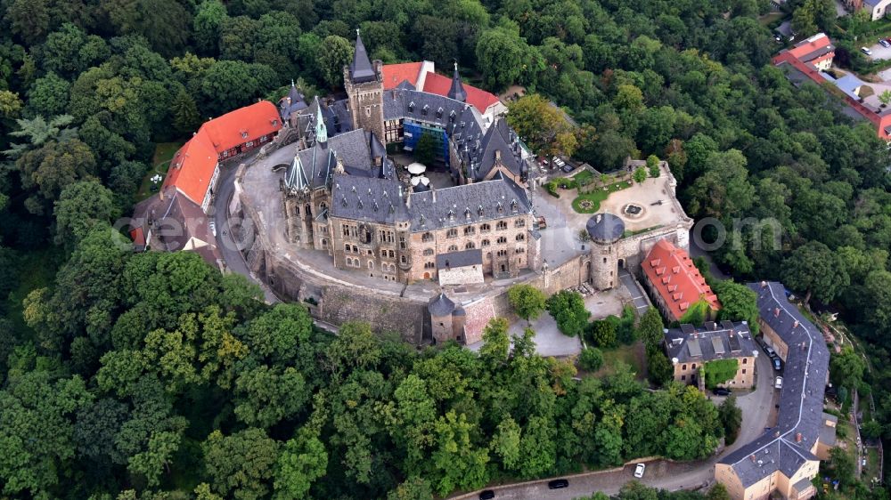 Aerial photograph Wernigerode - Castle of the fortress Schloss Wernigerode in Wernigerode in the state Saxony-Anhalt, Germany