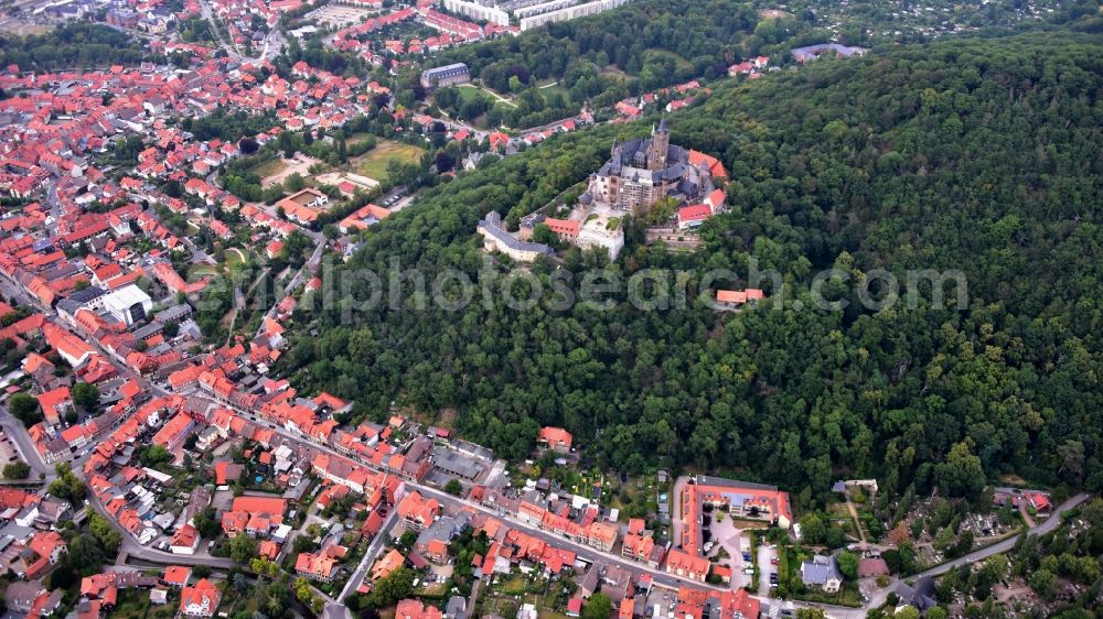 Aerial photograph Wernigerode - Castle of the fortress Schloss Wernigerode in Wernigerode in the state Saxony-Anhalt, Germany