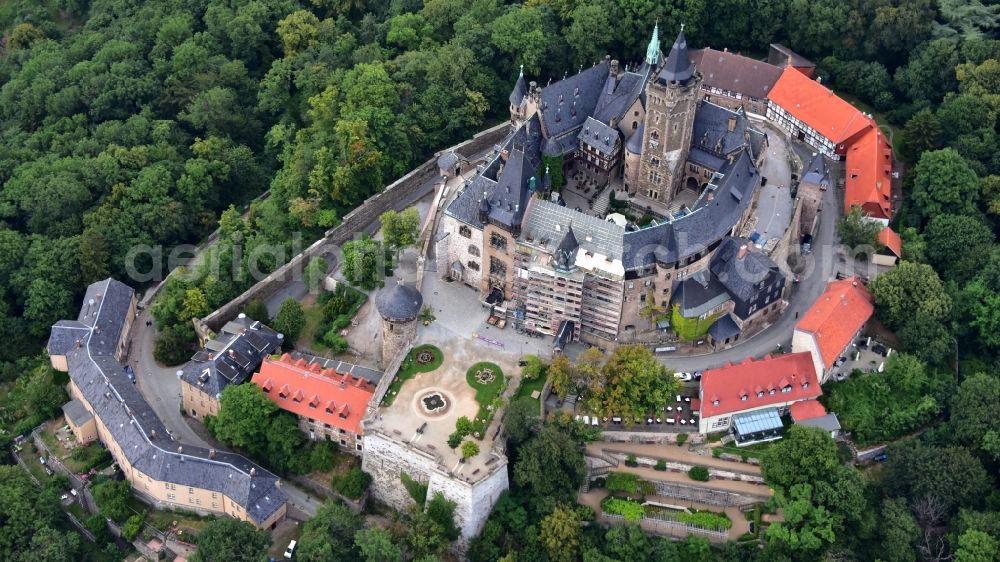 Aerial photograph Wernigerode - Castle of the fortress Schloss Wernigerode in Wernigerode in the state Saxony-Anhalt, Germany