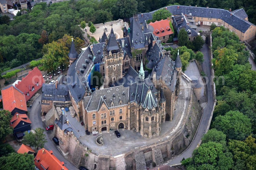 Aerial photograph Wernigerode - Castle of the fortress Schloss Wernigerode in Wernigerode in the state Saxony-Anhalt, Germany