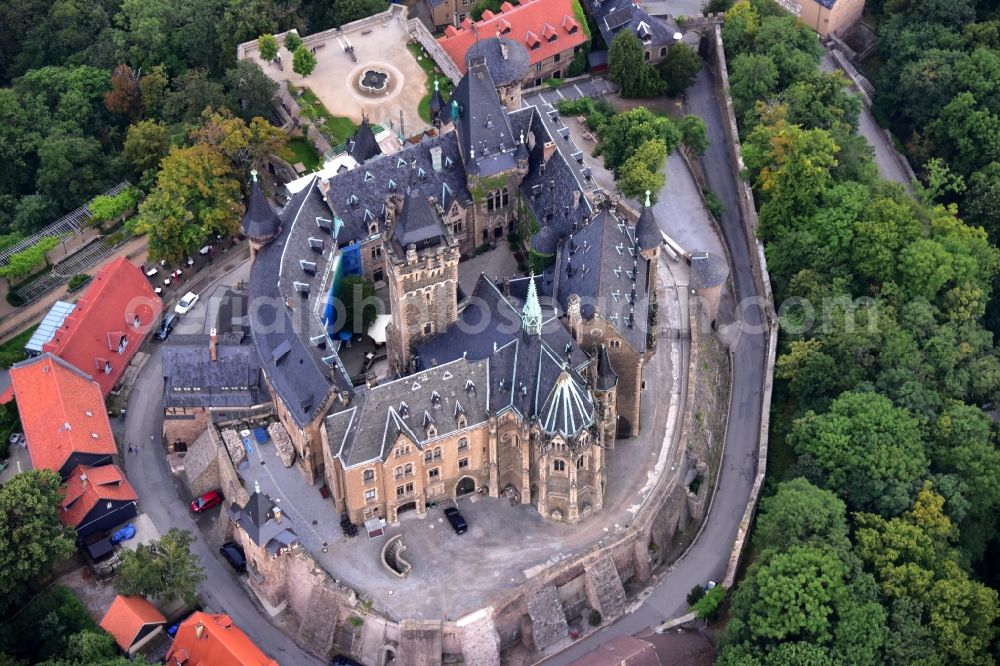 Aerial photograph Wernigerode - Castle of the fortress Schloss Wernigerode in Wernigerode in the state Saxony-Anhalt, Germany