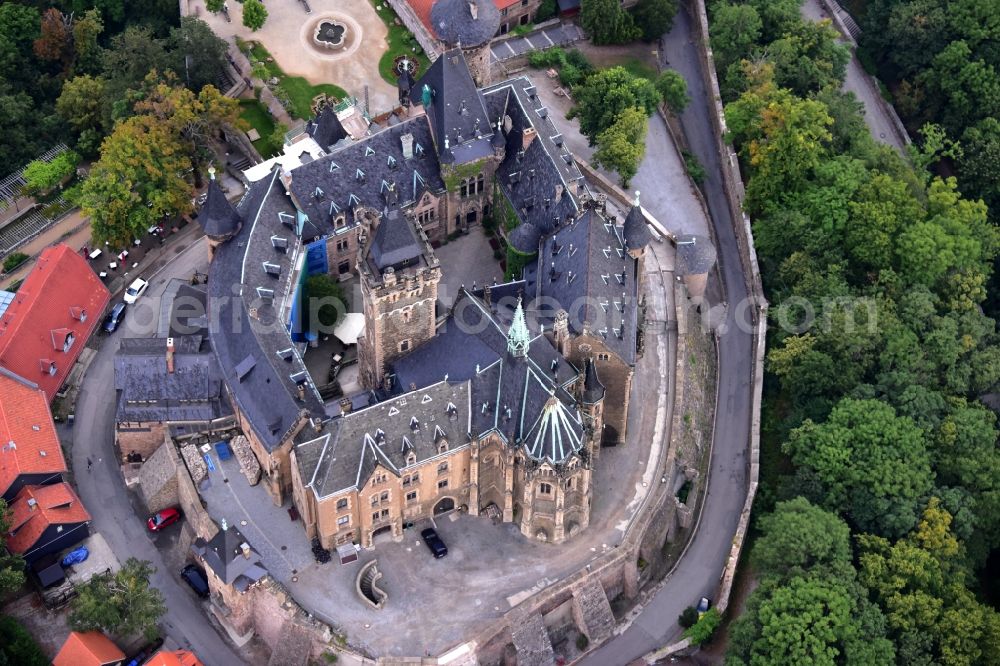 Wernigerode from above - Castle of the fortress Schloss Wernigerode in Wernigerode in the state Saxony-Anhalt, Germany