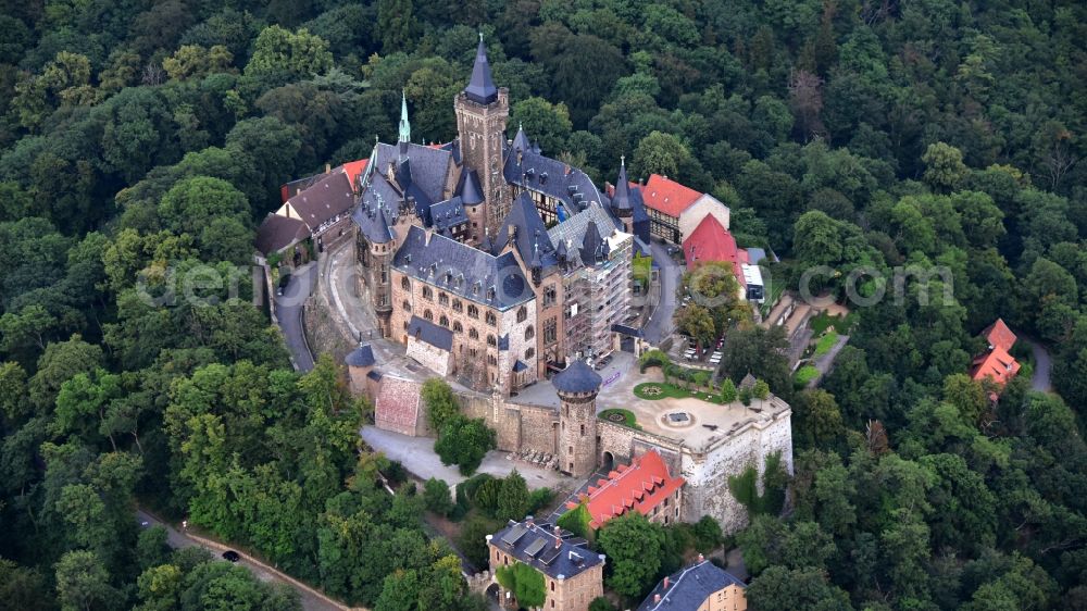 Aerial photograph Wernigerode - Castle of the fortress Schloss Wernigerode in Wernigerode in the state Saxony-Anhalt, Germany