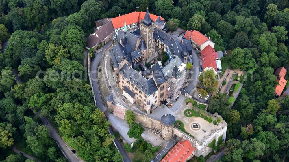 Aerial photograph Wernigerode - Castle of the fortress Schloss Wernigerode in Wernigerode in the state Saxony-Anhalt, Germany