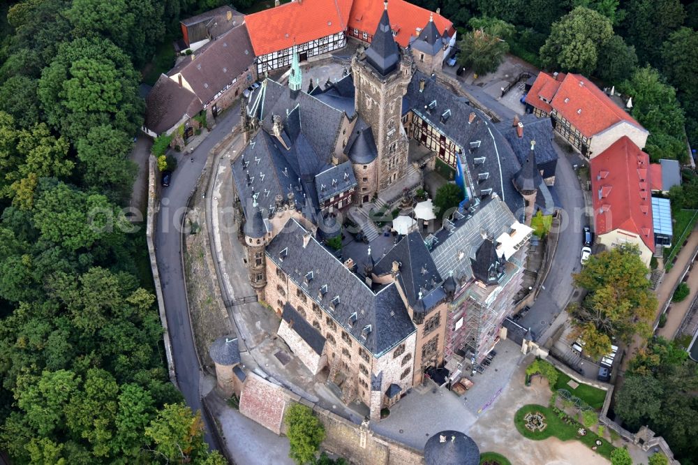 Wernigerode from above - Castle of the fortress Schloss Wernigerode in Wernigerode in the state Saxony-Anhalt, Germany