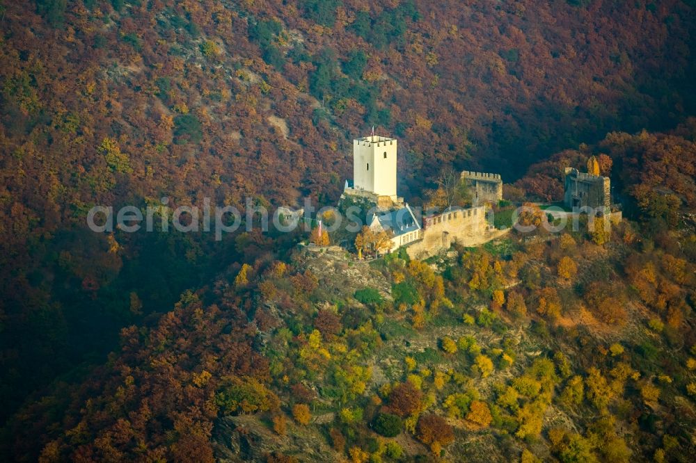 Kamp-Bornhofen from the bird's eye view: Castle of the fortress Sterrenberg in Kamp-Bornhofen in the state Rhineland-Palatinate