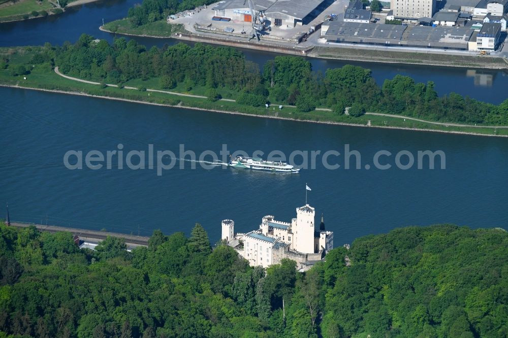 Koblenz from above - Castle of the fortress Stolzenfels on Schlossweg in Koblenz in the state Rhineland-Palatinate, Germany