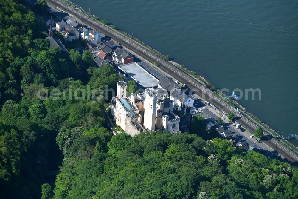 Aerial photograph Koblenz - Castle of the fortress Stolzenfels on Schlossweg in Koblenz in the state Rhineland-Palatinate, Germany