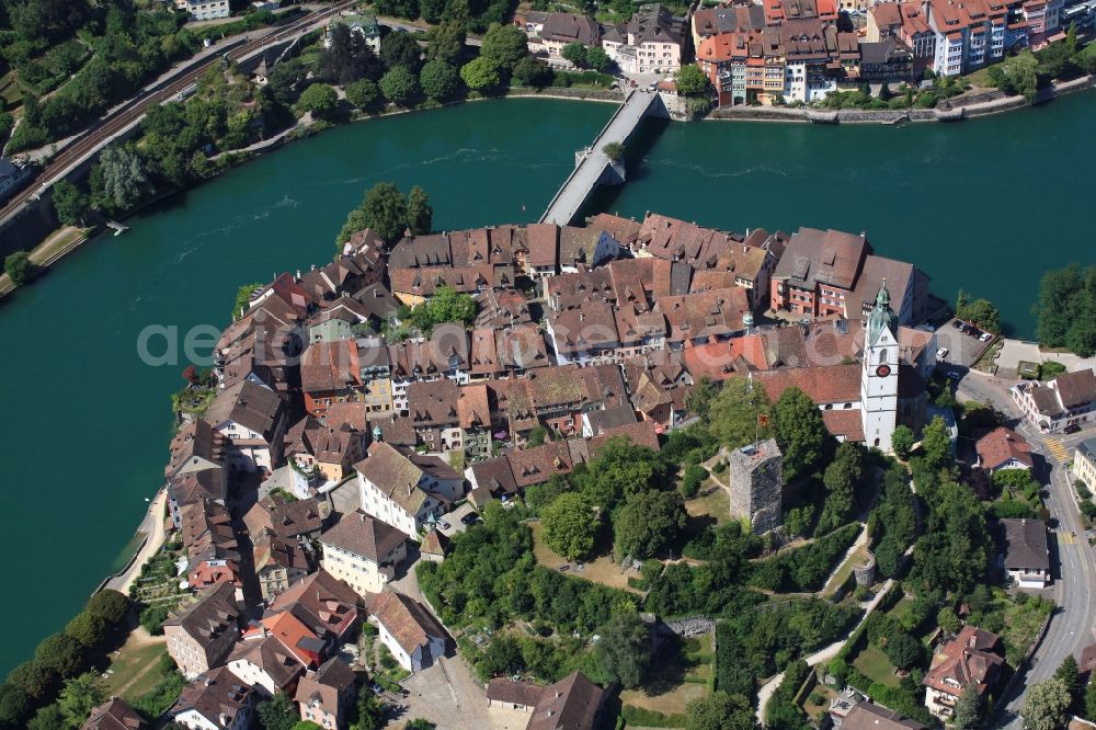 Aerial image Laufenburg - Castle of the fortress on the shore of rhine in Laufenburg in Switzerland