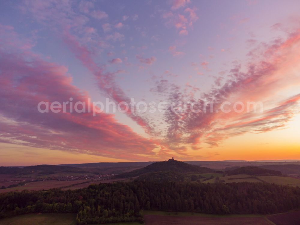 Aerial image Holzhausen - Castle of the fortress Wachsenburg in Holzhausen in the state Thuringia, Germany