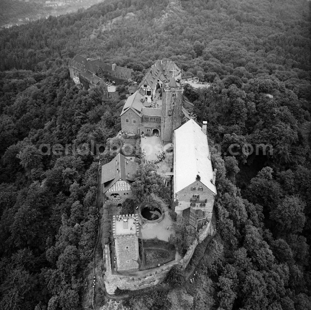 Eisenach from the bird's eye view: Castle arrangement of the Veste Wartburg-Stiftung Eisenach in Eisenach in the federal state Thuringia on the former area of the German democratic republic (GDR)