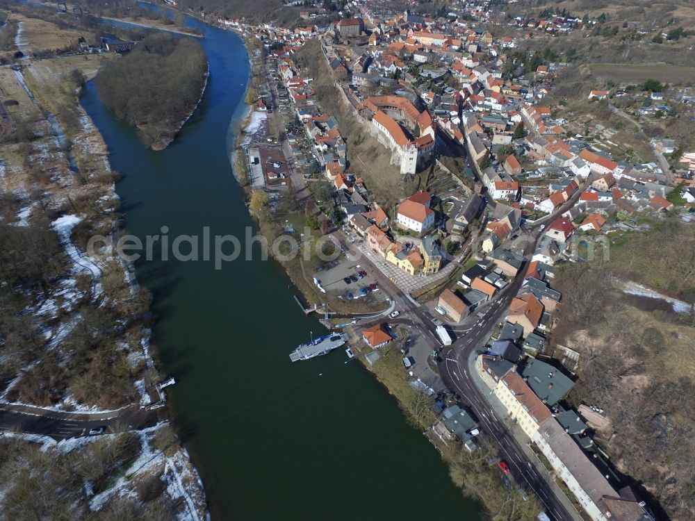 Wettin from the bird's eye view: Castle of the fortress in Wettin in the state Saxony-Anhalt, Germany