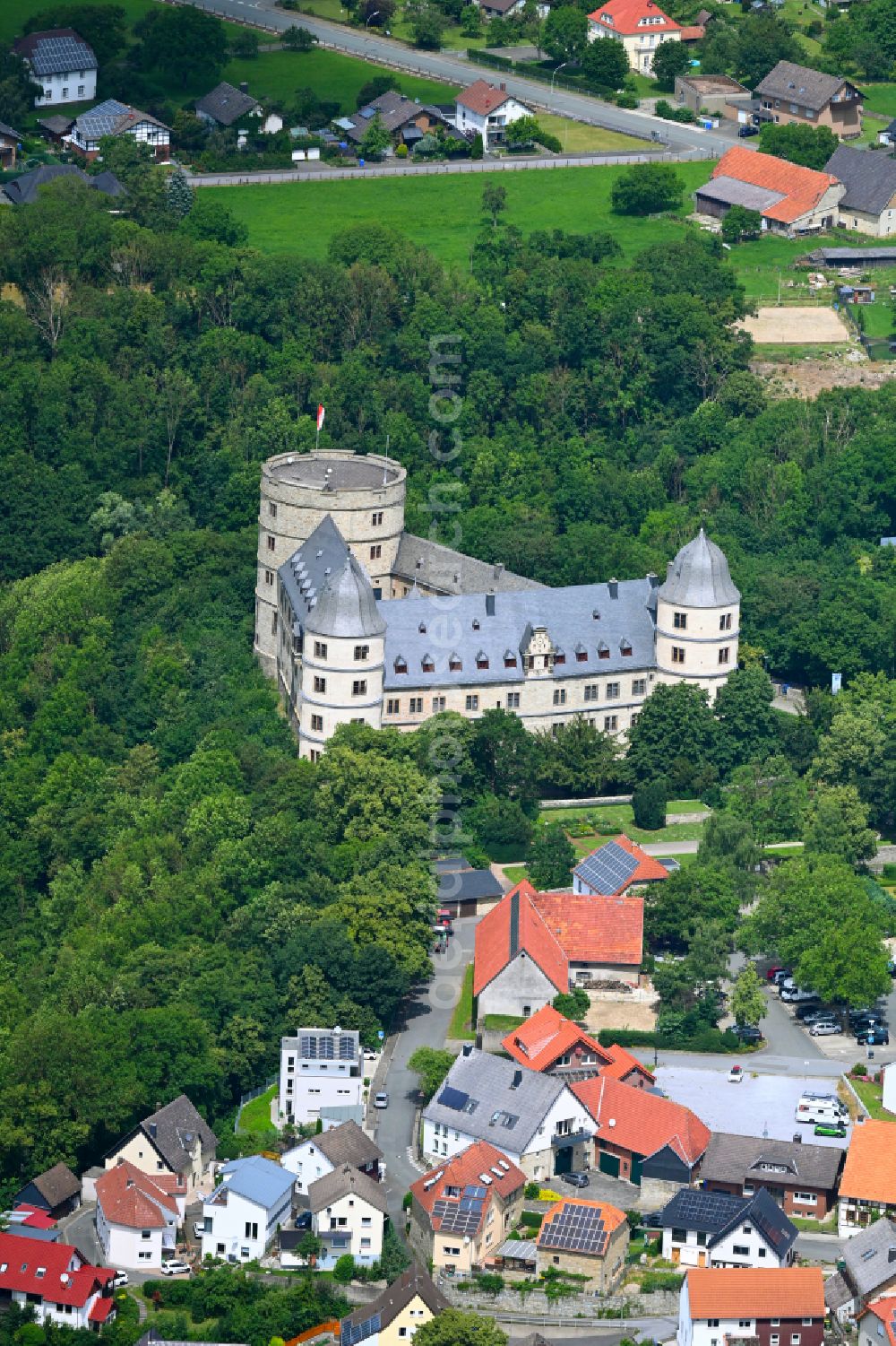 Büren from above - Castle of the fortress Wewelsburg on Burgwall in Bueren in the state North Rhine-Westphalia