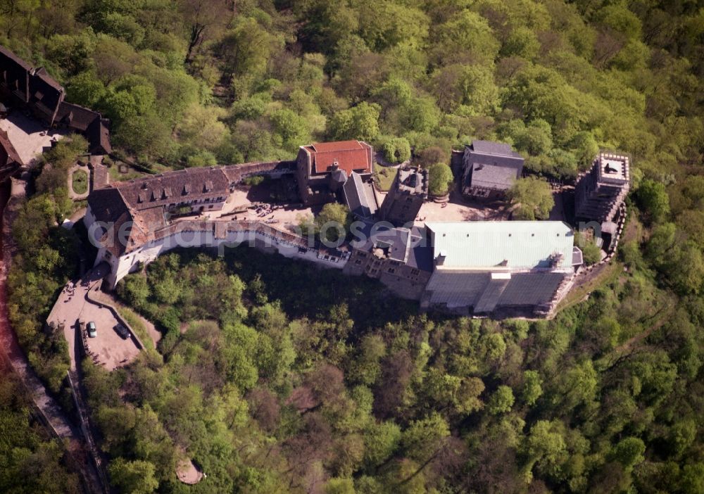 Eisenach from above - View of the Wartburg-Stiftung Eisenach near Eisenach in Thuringia. The castle dates from the 11th Century, but has its present form since the mid-19th Century. Since 1999 it is a UNESCO World Heritage Site