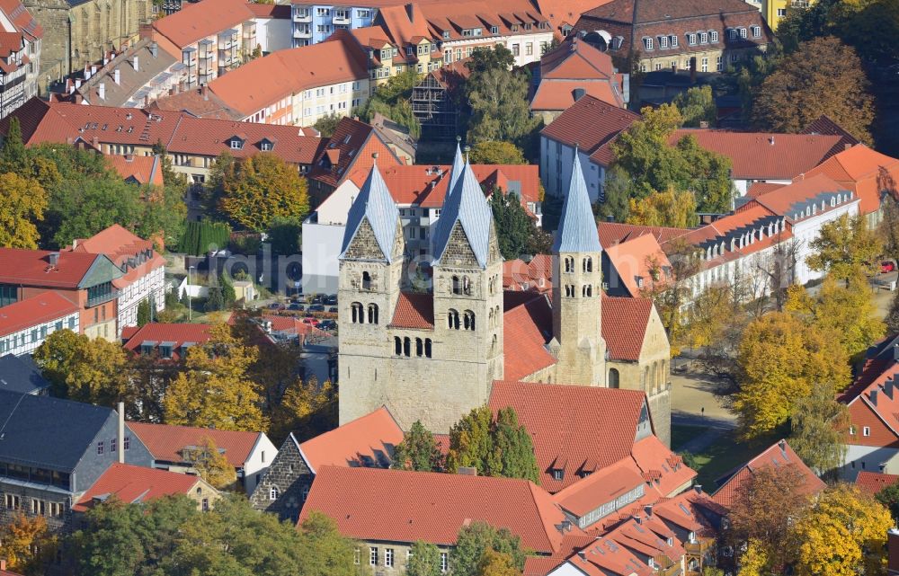 Aerial image Halberstadt - View onto the castellated Church of Our Lady in the old city of Halberstadt in the state Saxony-Anhalt