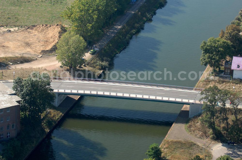 Aerial image BURG - Blick auf die Burger Brücke. Die Brücke wurde im Jahr 2005 erbaut und ist eine Überführung der Landstraße 52 über den Elbe-Havel-Kanal bei km 332,150.