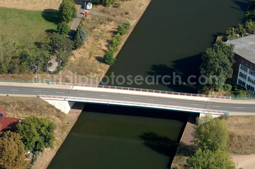 Aerial image BURG - Blick auf die Burger Brücke. Die Brücke wurde im Jahr 2005 erbaut und ist eine Überführung der Landstraße 52 über den Elbe-Havel-Kanal bei km 332,150.