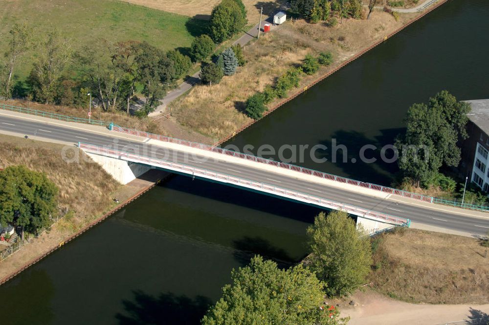 Aerial photograph BURG - Blick auf die Burger Brücke. Die Brücke wurde im Jahr 2005 erbaut und ist eine Überführung der Landstraße 52 über den Elbe-Havel-Kanal bei km 332,150.