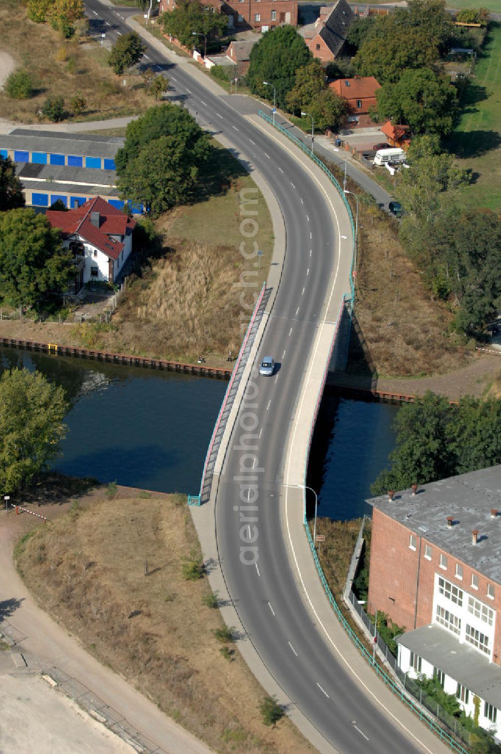 Aerial image BURG - Blick auf die Burger Brücke. Die Brücke wurde im Jahr 2005 erbaut und ist eine Überführung der Landstraße 52 über den Elbe-Havel-Kanal bei km 332,150.