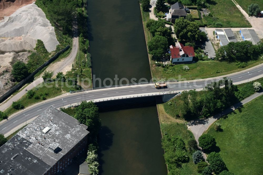 Burg from above - Burger Bruecke over the Elbe-Havel channel in Burg in the state Saxony-Anhalt