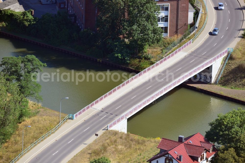 Burg bei Magdeburg from the bird's eye view: Burg bridge over the Elbe-Havel-Canel in the state Saxony-Anhalt