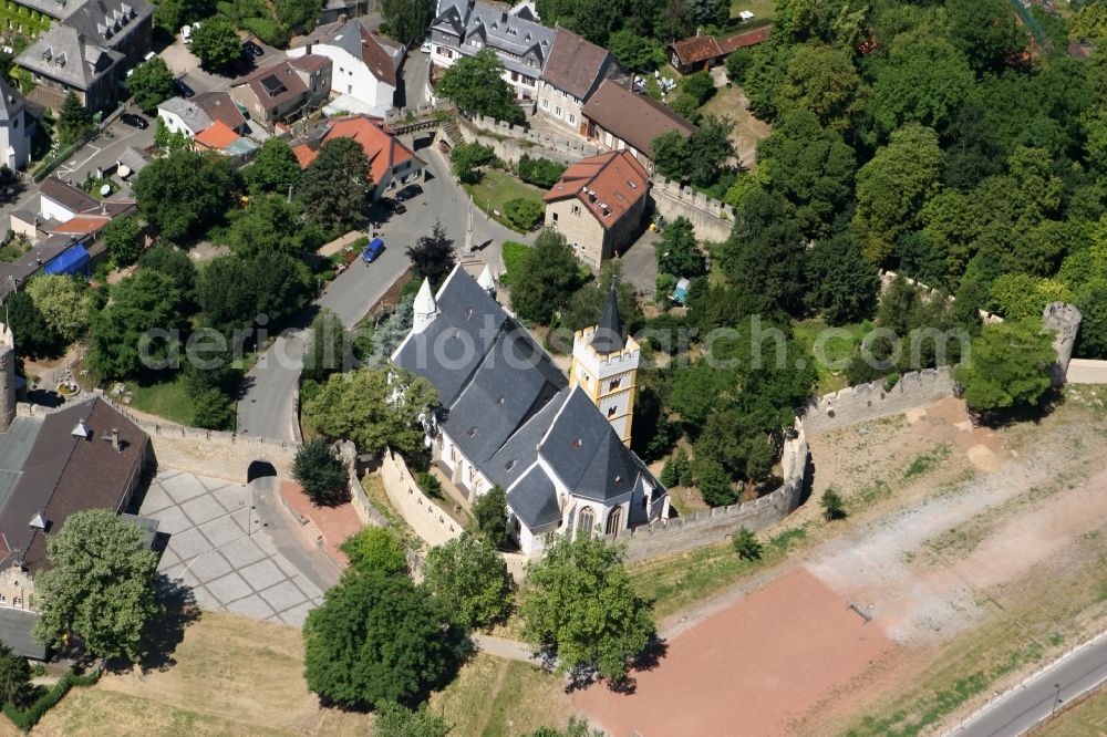 Ingelheim am Rhein from above - Burgkirche of the evangelical Burgkirchen community in Ingelheim am Rhein in Rhineland-Palatinate