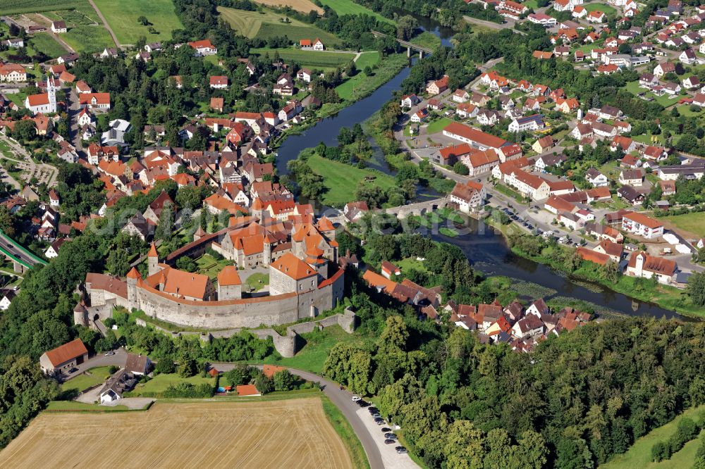 Aerial photograph Harburg (Schwaben) - Walls of the castle complex on the plateau of Burg Harburg in Harburg (Schwaben) in the state Bavaria, Germany