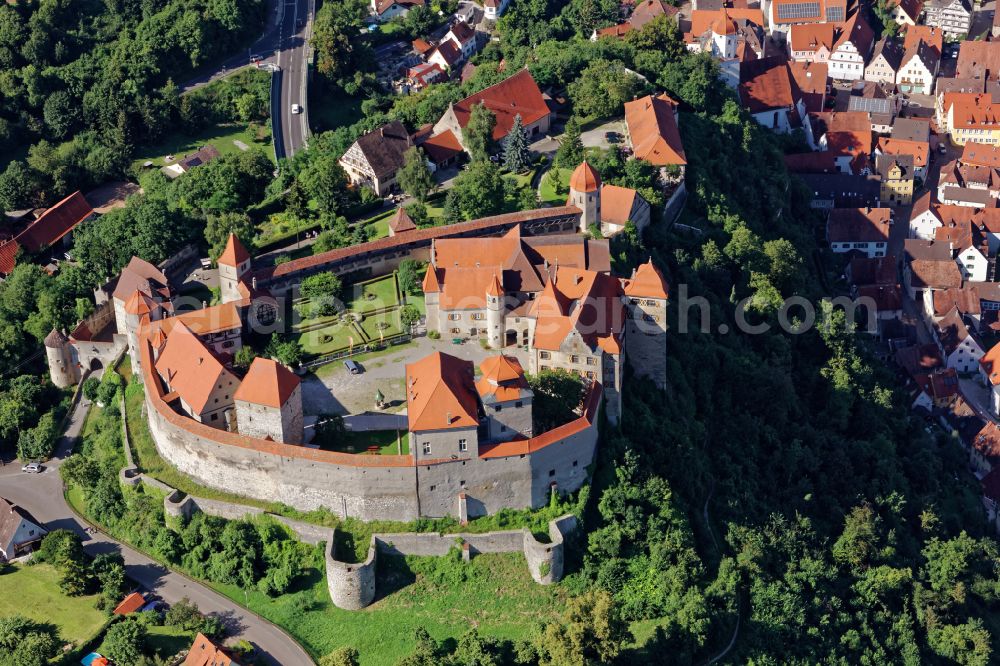 Harburg (Schwaben) from the bird's eye view: Walls of the castle complex on the plateau of Burg Harburg in Harburg (Schwaben) in the state Bavaria, Germany