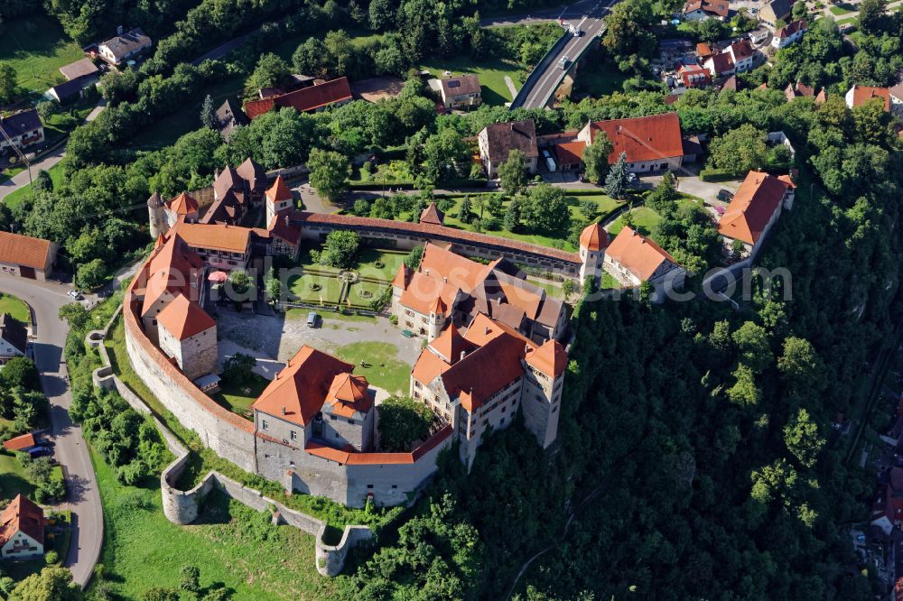 Aerial image Harburg (Schwaben) - Walls of the castle complex on the plateau of Burg Harburg in Harburg (Schwaben) in the state Bavaria, Germany