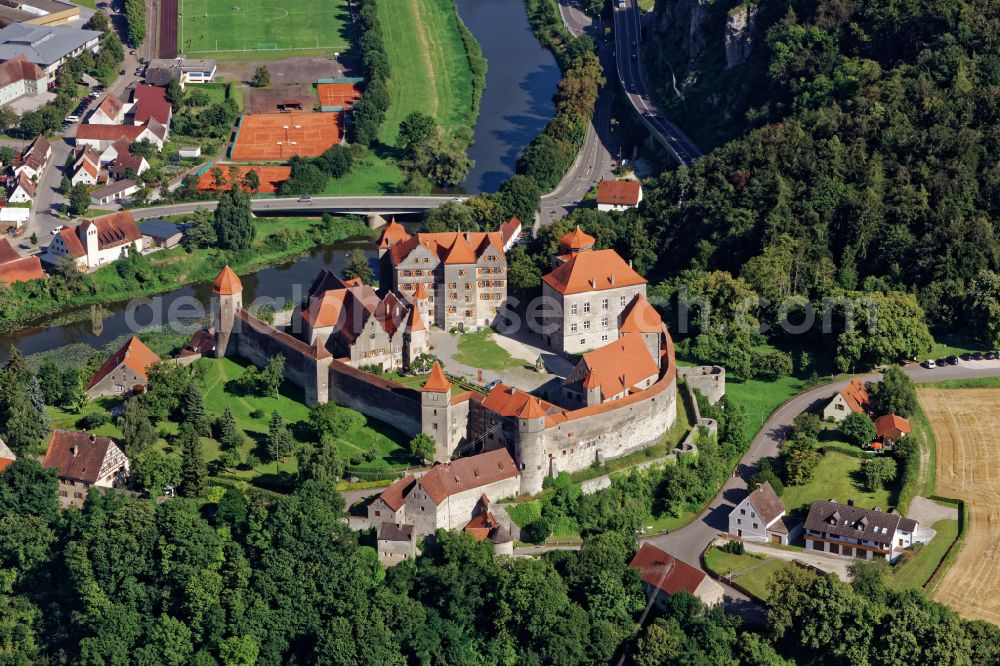 Aerial photograph Harburg (Schwaben) - Walls of the castle complex on the plateau of Burg Harburg in Harburg (Schwaben) in the state Bavaria, Germany