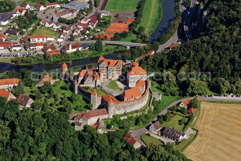 Harburg (Schwaben) from the bird's eye view: Walls of the castle complex on the plateau of Burg Harburg in Harburg (Schwaben) in the state Bavaria, Germany