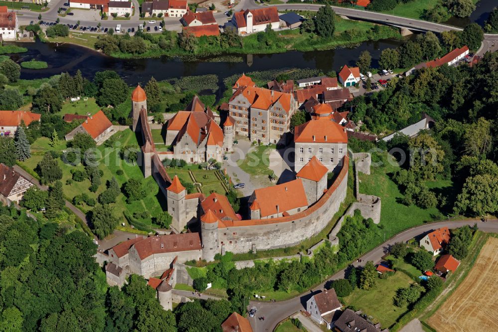 Aerial image Harburg (Schwaben) - Walls of the castle complex on the plateau of Burg Harburg in Harburg (Schwaben) in the state Bavaria, Germany