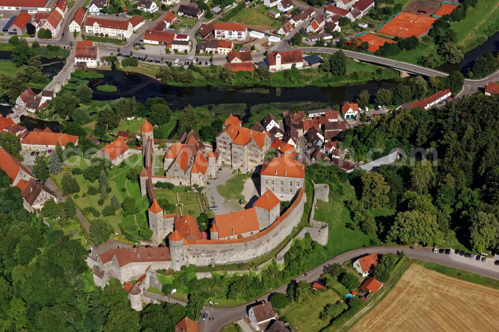 Aerial photograph Harburg (Schwaben) - Walls of the castle complex on the plateau of Burg Harburg in Harburg (Schwaben) in the state Bavaria, Germany