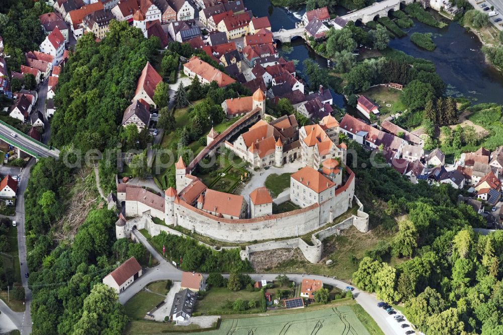 Aerial photograph Harburg (Schwaben) - Walls of the castle complex on the plateau of Burg Harburg in Harburg (Schwaben) in the state Bavaria, Germany