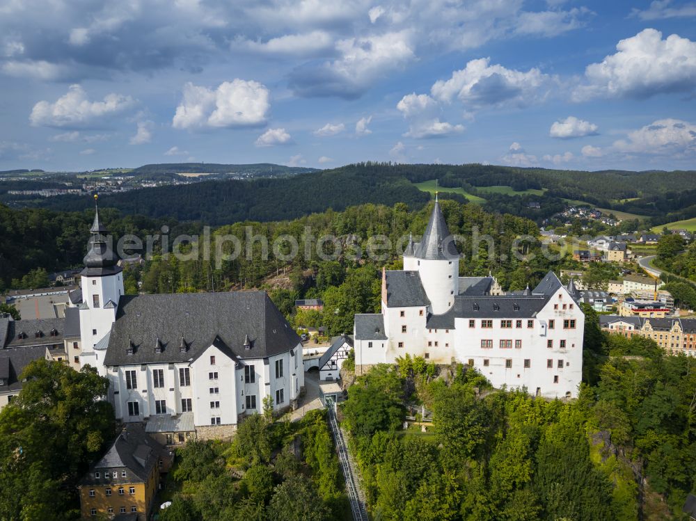 Schwarzenberg/Erzgebirge from above - Walls of the castle complex on the plateau Schloss Schwarzenberg in Schwarzenberg/Erzgebirge in the state Saxony, Germany