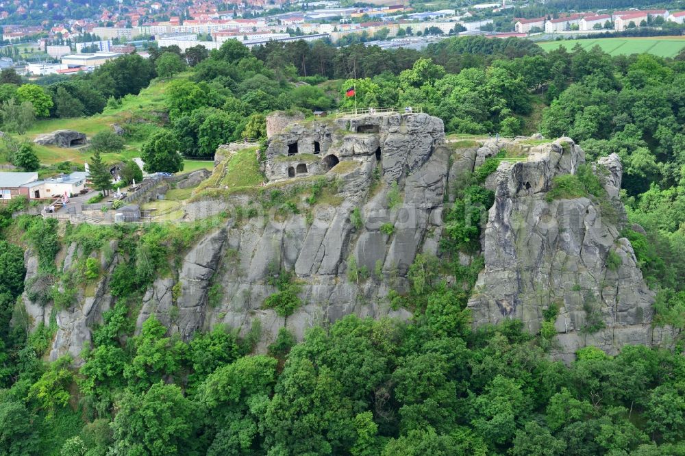 Aerial photograph Blankenburg - Rain ruins of the castle in a rock-hewn stone dungeon at Blankenburg in Saxony-Anhalt