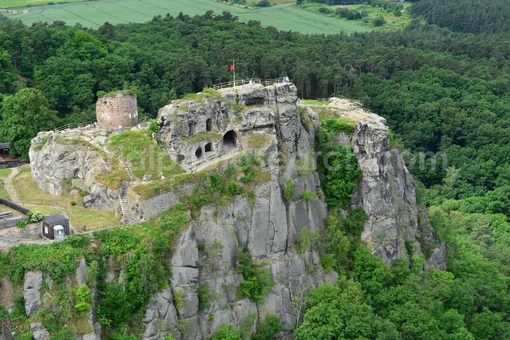 Blankenburg from above - Rain ruins of the castle in a rock-hewn stone dungeon at Blankenburg in Saxony-Anhalt