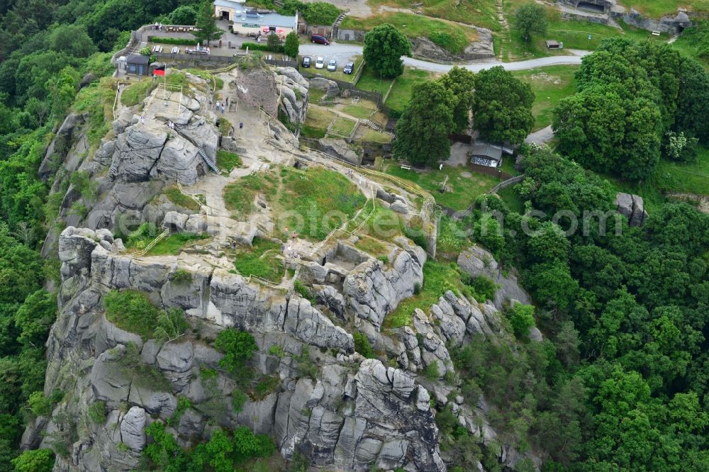 Aerial image Blankenburg - Rain ruins of the castle in a rock-hewn stone dungeon at Blankenburg in Saxony-Anhalt