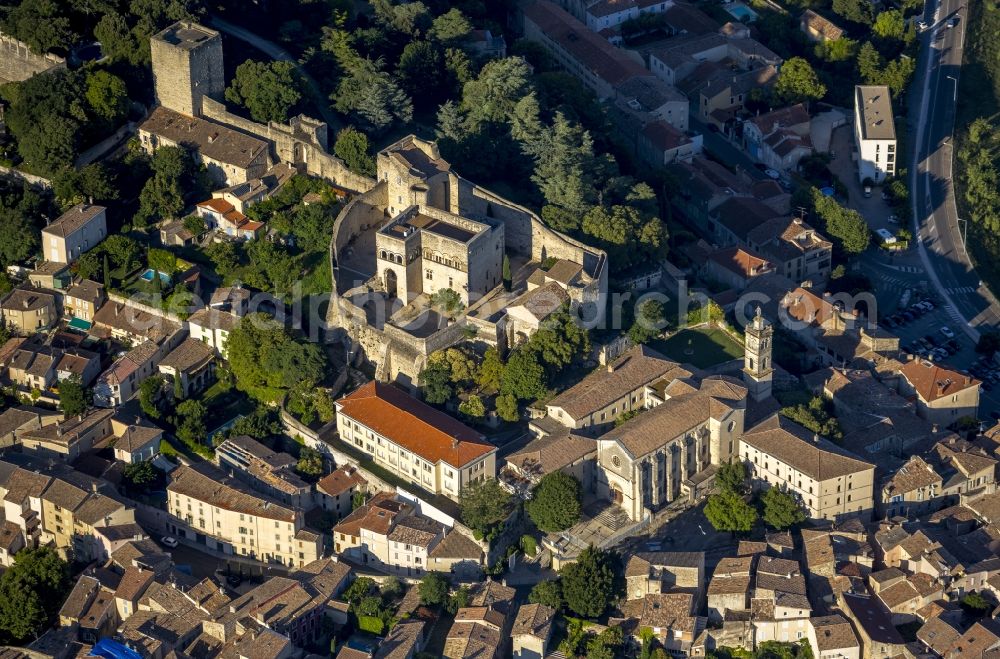 Aerial image Montélimar - Ruined castle of Chateau des Adhemar in Montelimar in the province of Rhone-Alpes in France