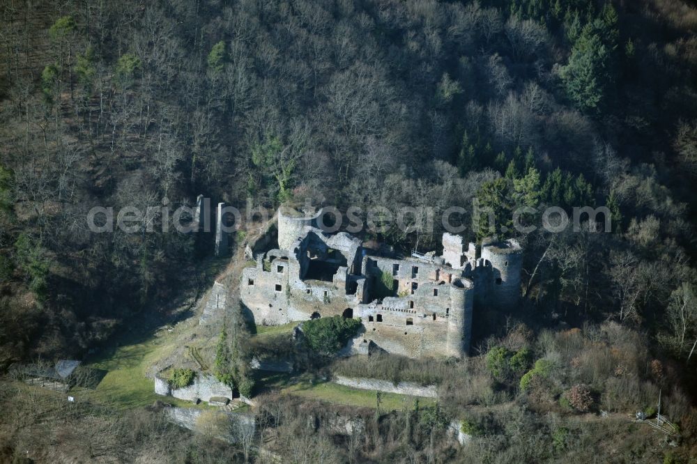 Dalberg from above - Dalburg ruins at Dalberg in the state of Rhineland-Palatinate