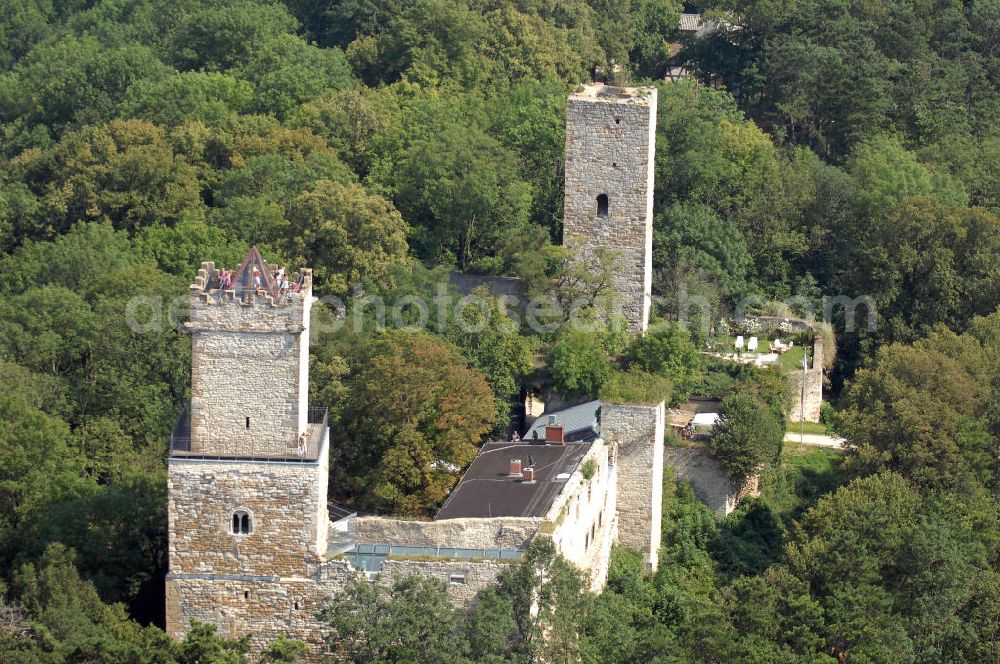 Aerial photograph Eckartsberga Eckartsberga Eckartsberga Eckartsberga - Strasse der Romanik: Die Eckartsburg liegt auf einem Bergrücken oberhalb der Kleinstadt Eckartsberga im Burgenlandkreis, am Südrand der Finnelandschaft im Naturpark Saale-Unstrut-Triasland, nahe der Landesgrenze Sachsen-Anhalts zu Thüringen. Homepage: