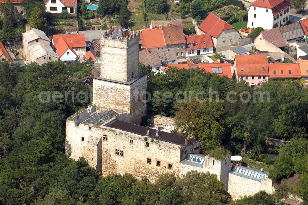 Eckartsberga Eckartsberga Eckartsberga Eckartsberga from the bird's eye view: Strasse der Romanik: Die Eckartsburg liegt auf einem Bergrücken oberhalb der Kleinstadt Eckartsberga im Burgenlandkreis, am Südrand der Finnelandschaft im Naturpark Saale-Unstrut-Triasland, nahe der Landesgrenze Sachsen-Anhalts zu Thüringen. Homepage: