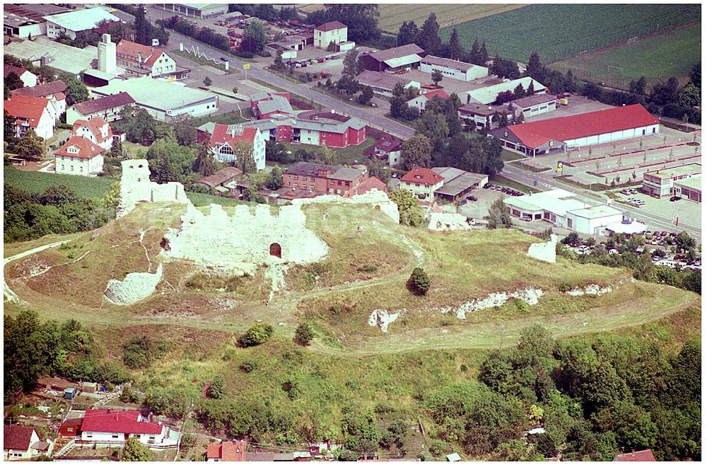 Aerial image Bopfingen - 25.07.2004 Blick auf die Burgruine Flochberg in Bopfingen Kontakt: Förderverein Burgruine Flochberg e.V. Meyer Klaus 1.Vorsitzender fon: 07362-3651 email: meyer.klaus@ritter-der-flochberg.de