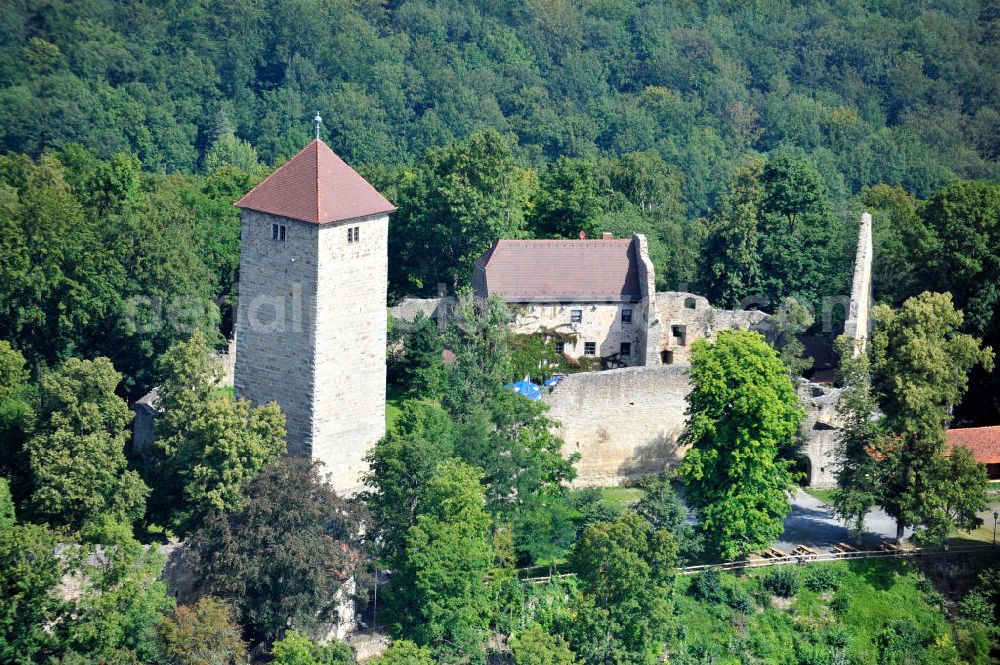 Aerial image Ostheim v.d. Rhön - Burgruine Lichtenburg bei Ostheim vor der Rhön in Bayern. Castle ruin Lichtenburg near by Ostheim in Bavaria.