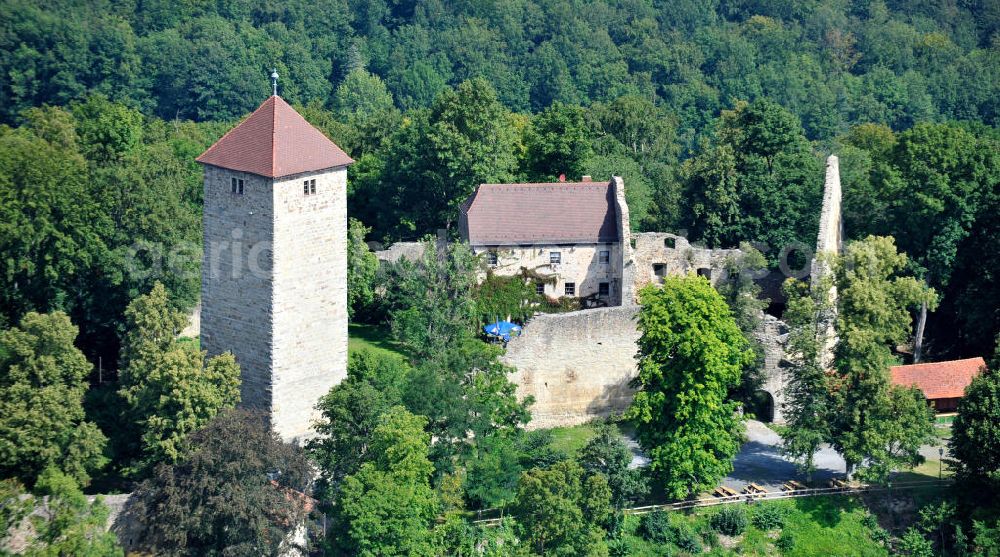 Aerial photograph Ostheim v.d. Rhön - Burgruine Lichtenburg bei Ostheim vor der Rhön in Bayern. Castle ruin Lichtenburg near by Ostheim in Bavaria.